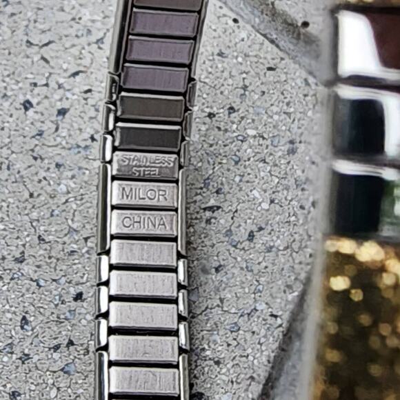 Milor Two Tone Polished Glitter Stainless Steel Stretchy Link Bracelet - Picture 6 of 7